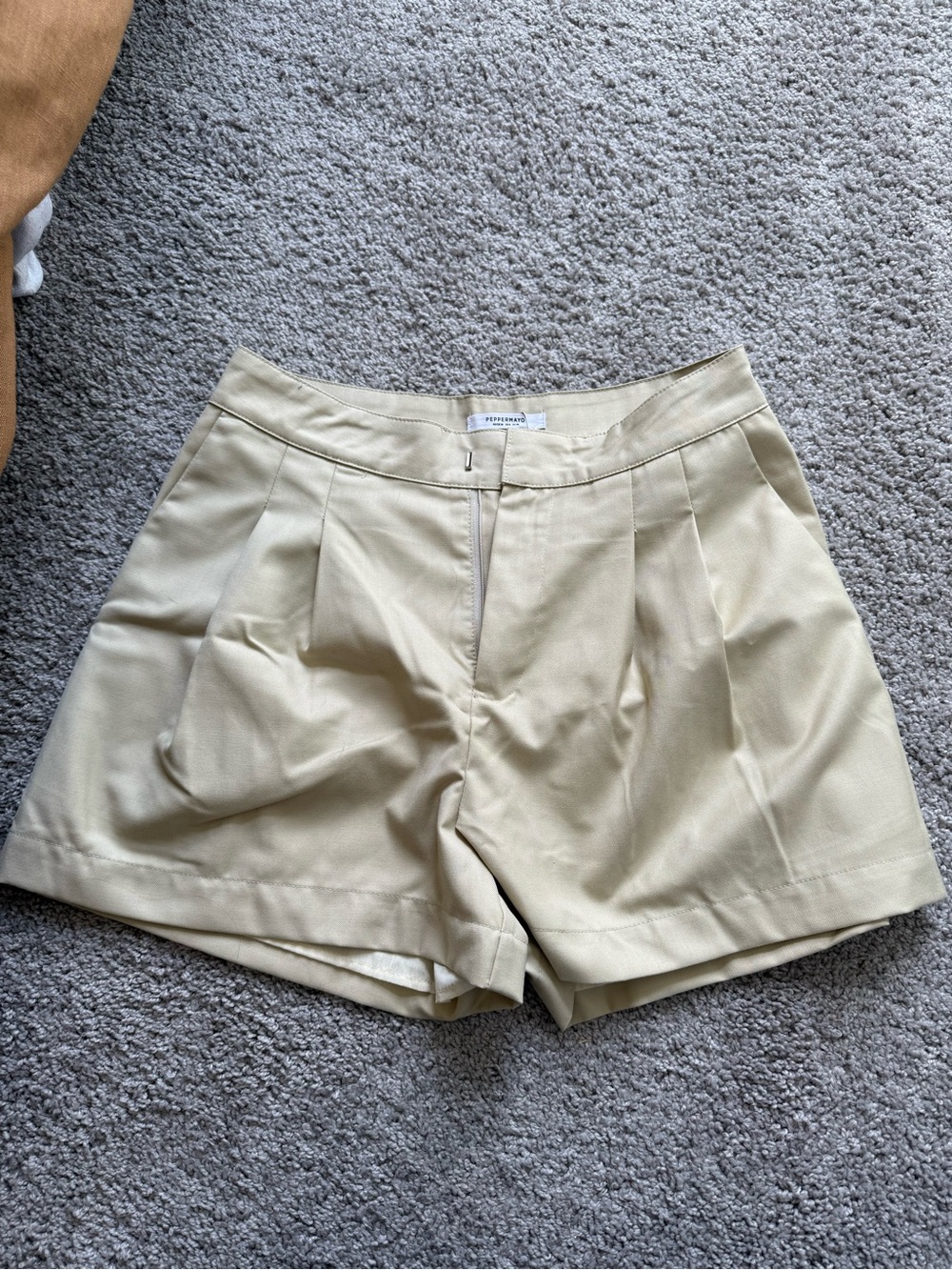 Peppermayo Beige Pleated High-Waist Women’s Shorts